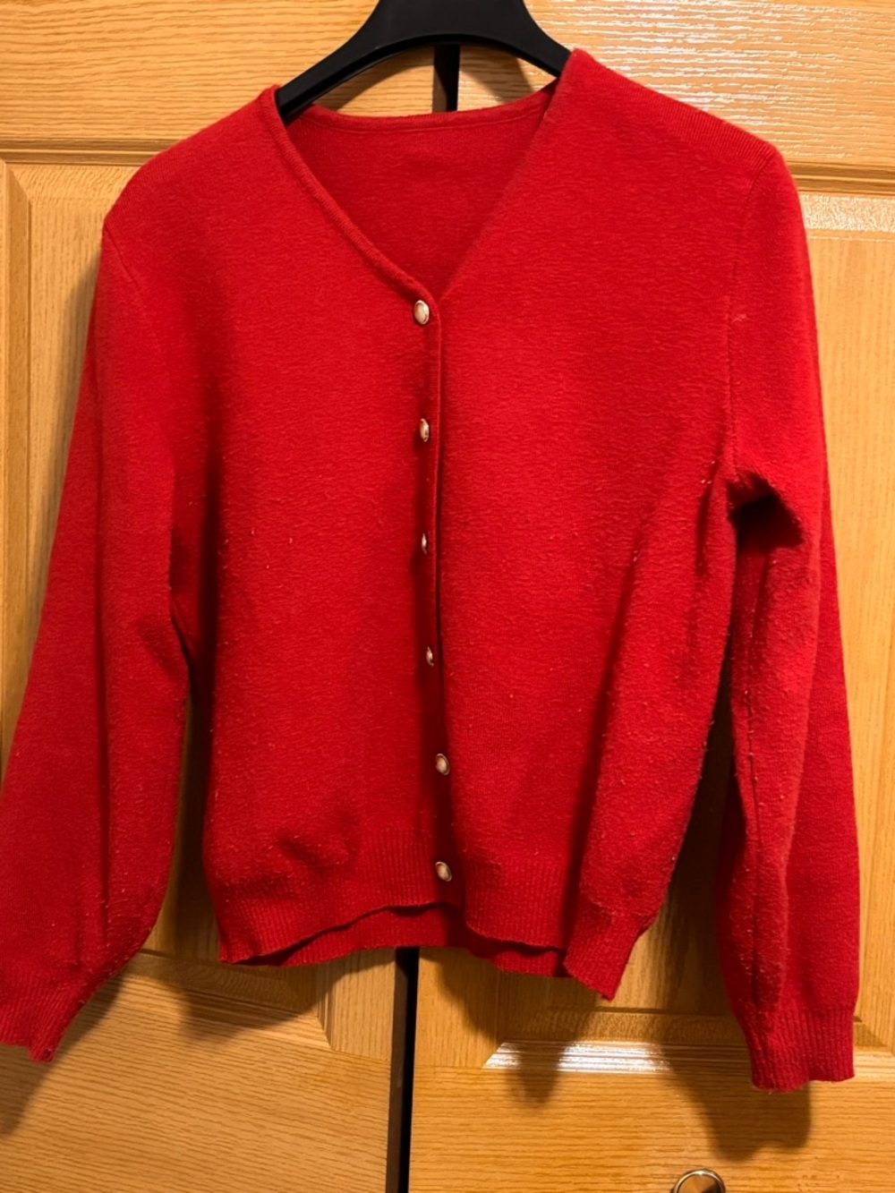 Classic Red Women’s V-Neck Button Cardigan Sweater